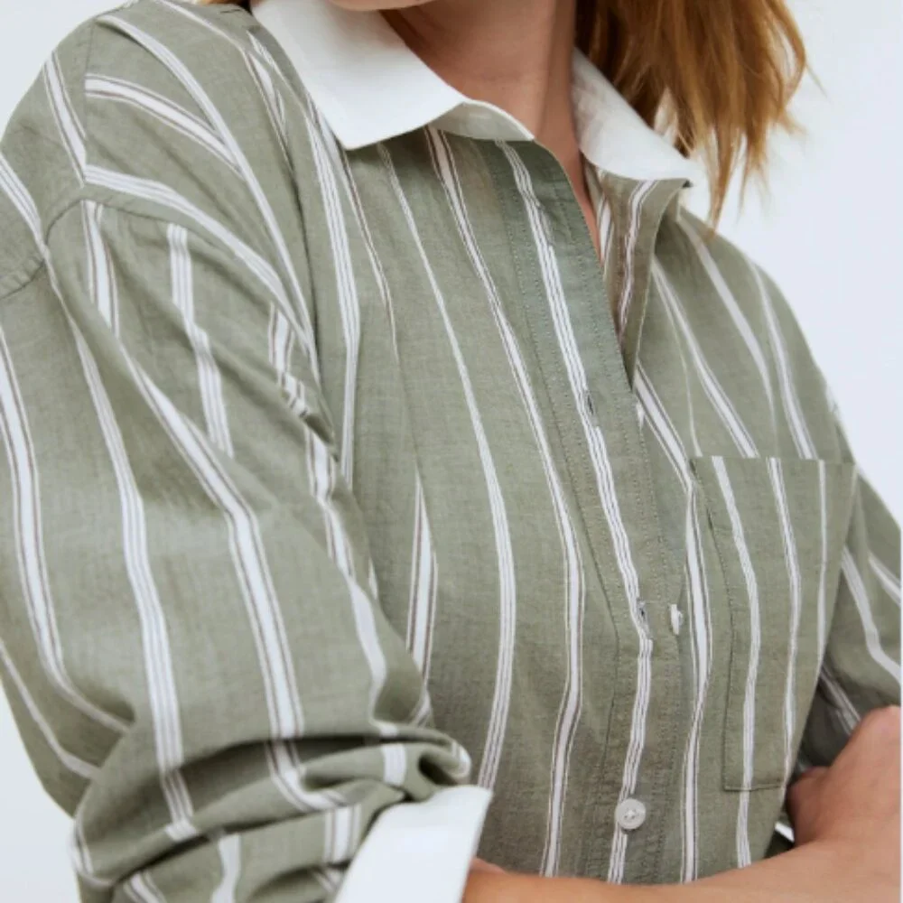 Madewell Olive Green Striped Button Down Shirt - Picture 5 of 13
